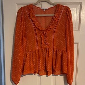 Haute Monde Vibrant Orange Ruffle Blouse